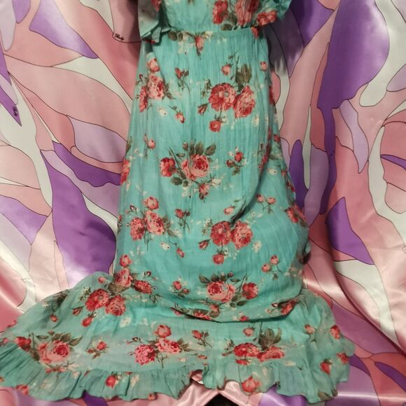 Cecil McBee Maxi Dress Size Small Floral Green Rose Gyaru Y2K Harajuku Kawaii S - Picture 3 of 13